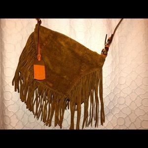 Gorgeous Ralph Lauren Faulk Fringe Crossbody Tote Tan Suede